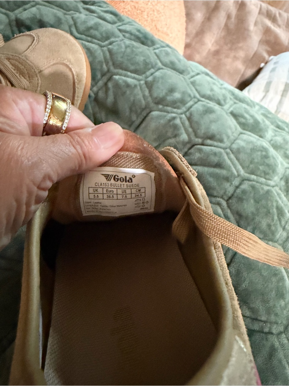 Gola Bullet Suede Sneakers in Tan with Gold Trim